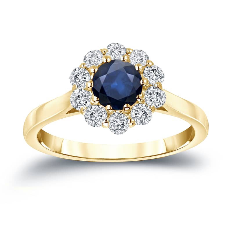 Auriya Round 3/5ct Blue Sapphire and 1/2ct TDW Halo Diamond Engagement Ring 14k Gold (H-I, I1-I2)