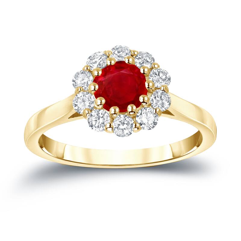 Auriya 14k Gold 3/5ct Ruby and 1/2ct TDW Diamond Halo Engagement Ring