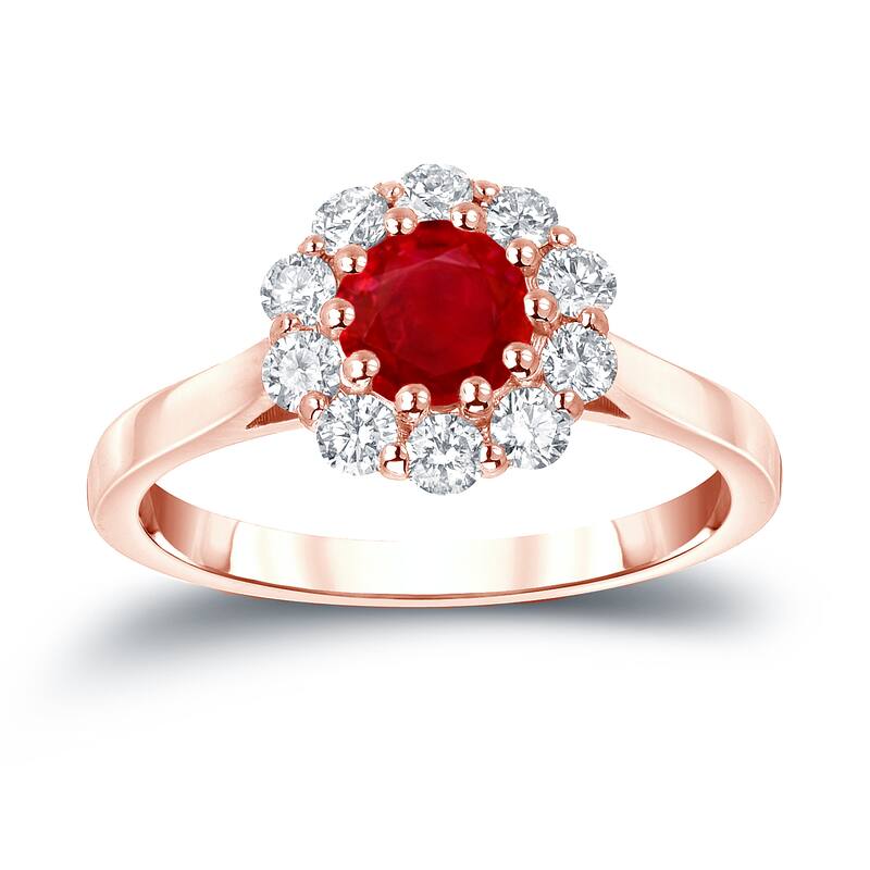 Auriya 14k Gold 3/5ct Ruby and 1/2ct TDW Diamond Halo Engagement Ring