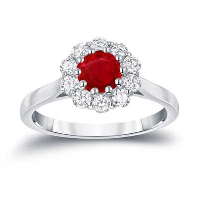 Auriya 14k Gold 3/5ct Ruby and 1/2ct TDW Diamond Halo Engagement Ring