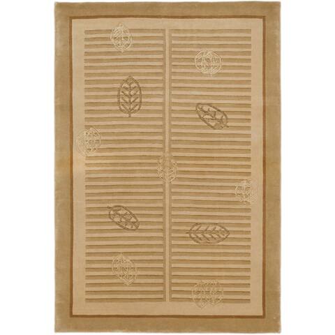 Hand-knotted Silk Touch Ivory, Khaki Silk, Wool Rug