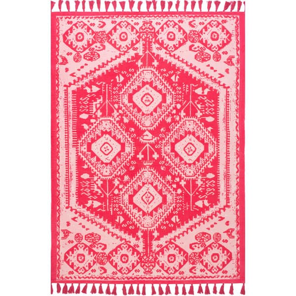 Brooklyn Rug Co Flatweave Tribal Diamond Dragon Cotton Tassel Pink Rug 