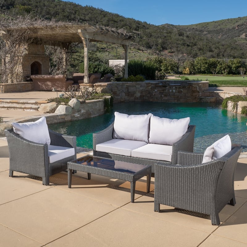 Christopher Knight Home Outdoor Antibes 4-piece Wicker Chat Set with Cushions