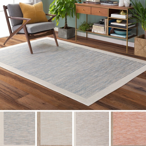 Cammie Solid Bordered Outdoor Area Rug
