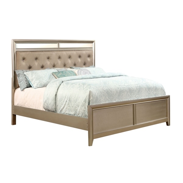 Furniture of America Vosh Contemporary Silver Faux Leather Panel Bed