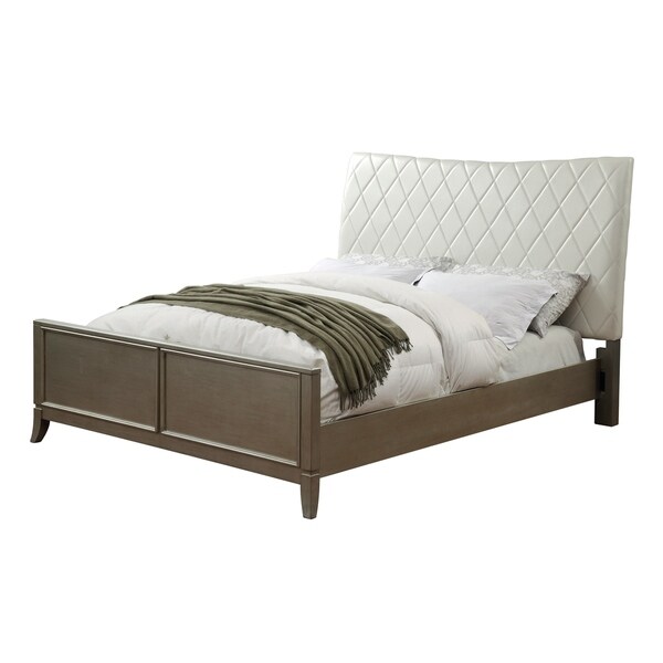 Furniture of America Seal Contemporary Grey Faux Leather Tufted Bed