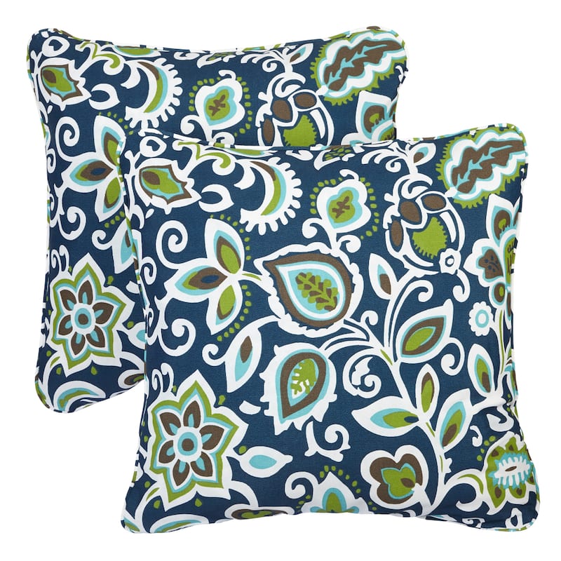 Sorra Home Floral Navy Corded Indoor/ Outdoor Square Pillows (Set of 2)
