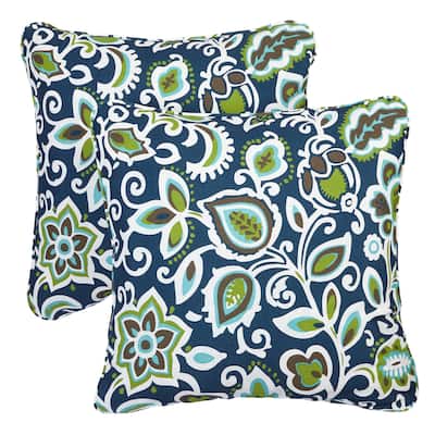Sorra Home Floral Navy Corded Indoor/ Outdoor Square Pillows (Set of 2)