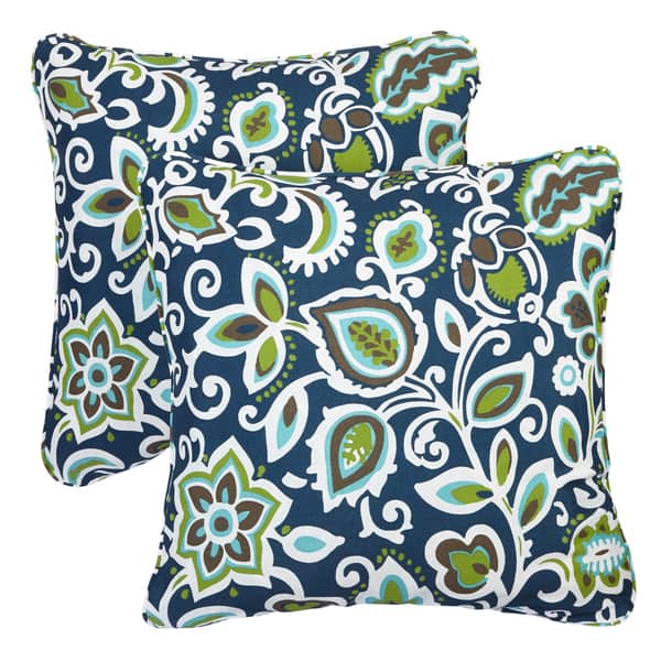 slide 2 of 3, Floral Navy Corded Indoor/ Outdoor Square Pillows (Set of 2)