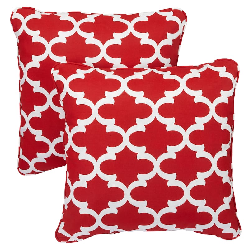 Sorra Home Scalloped Red Corded Indoor/ Outdoor Square Pillows (Set of 2)