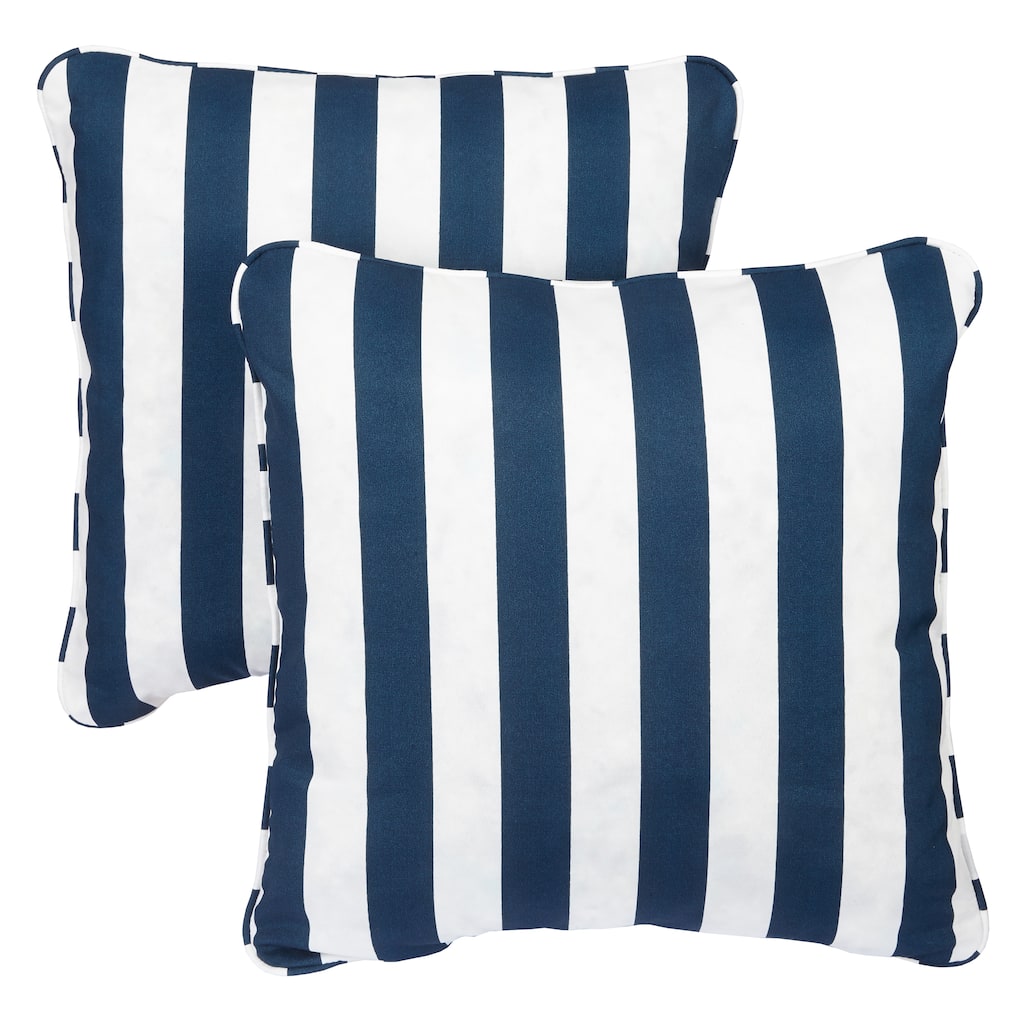 Lubec Striped Navy Corded Indoor/ Outdoor Square Pillows (Set of 2) by Havenside Home