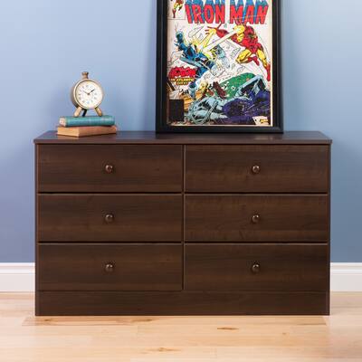 Prepac Astrid 6 Drawer Double Dresser for Bedroom, Wide Chest of Drawers, Bedroom Furniture, Traditional Furniture
