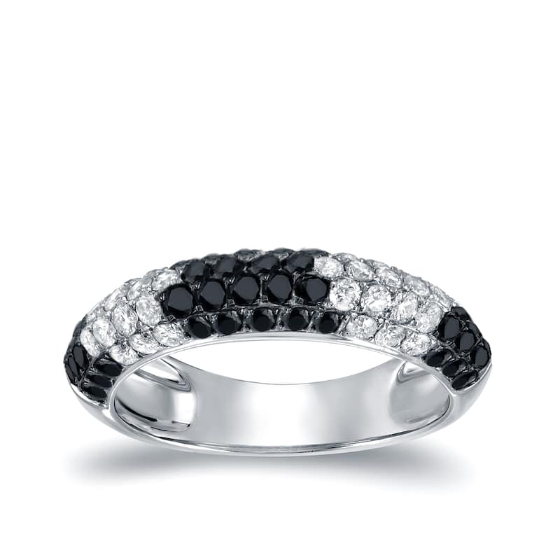 Auriya Multi-Row Pave Black and White Diamond Ring 1ct TDW 14k White Gold
