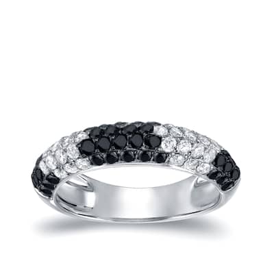 Auriya Multi-Row Pave Black and White Diamond Ring 1ct TDW 14k White Gold