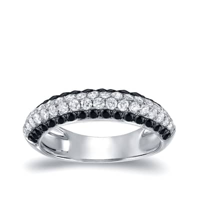 Auriya Multi-Row Pave Black and White Diamond Ring 3/4ct TDW 14k White Gold