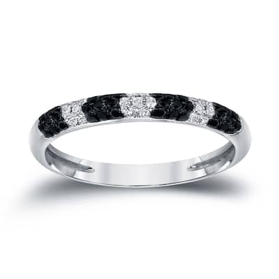 Auriya Multi-Row Pave Black and White Diamond Ring 1/4ct TDW 14k White Gold