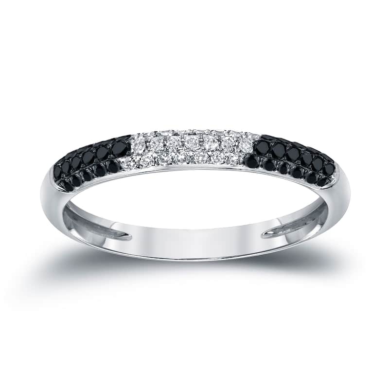 Auriya Multi-Row Pave Black and White Diamond Ring 1/2ct TDW 14k White Gold