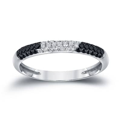 Auriya Multi-Row Pave Black and White Diamond Ring 1/2ct TDW 14k White Gold