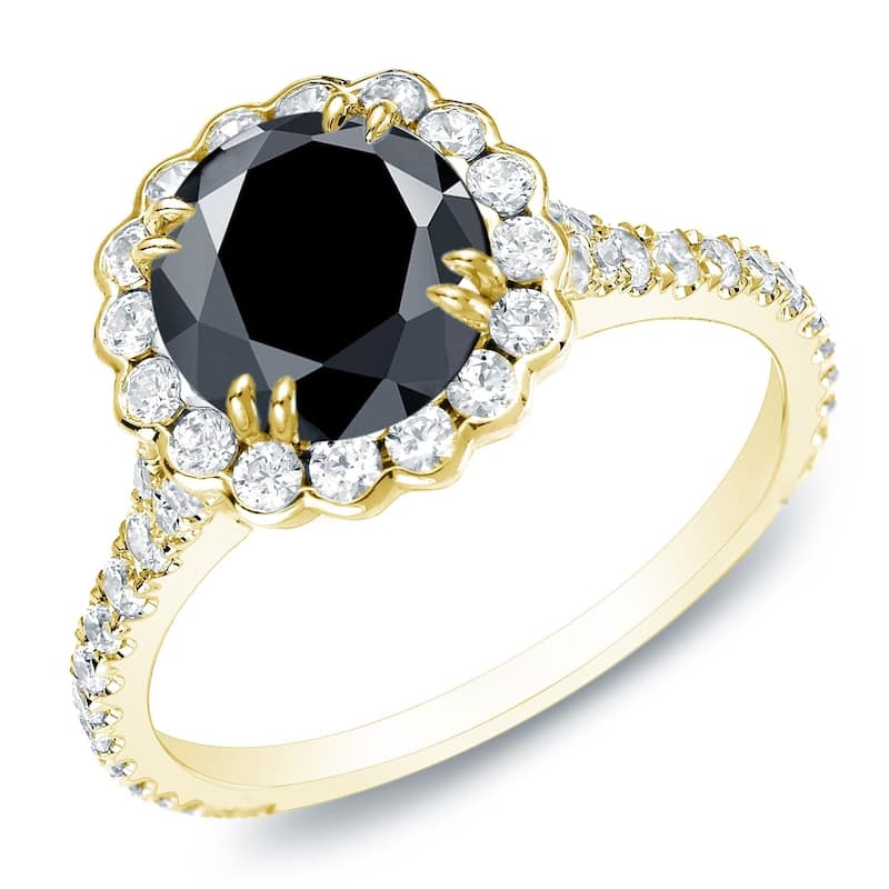 Auriya 14k Gold 2 1/3ctw Black Diamond Halo Engagement Ring (H-I, I1-I2) - Yellow - 4