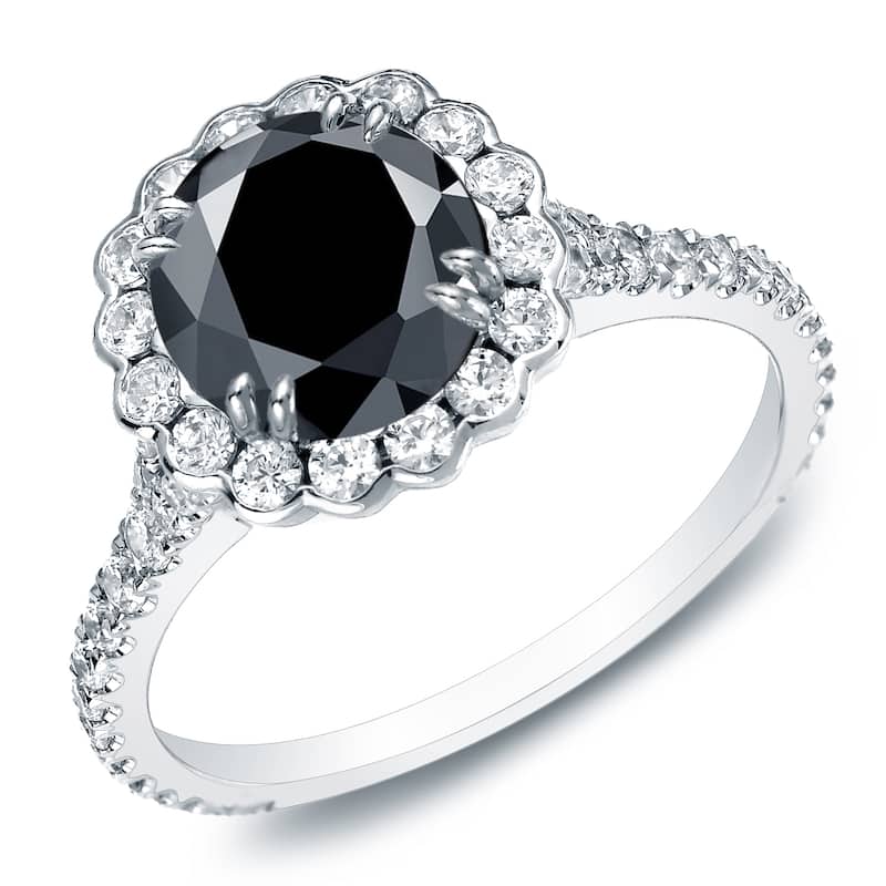 Auriya 14k Gold 2 1/3ctw Black Diamond Halo Engagement Ring (H-I, I1-I2)