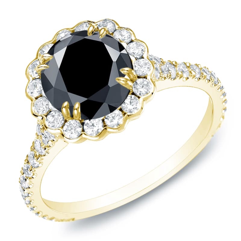 Auriya 14k Gold 2 1/3ctw Black Diamond Halo Engagement Ring (H-I, I1-I2)
