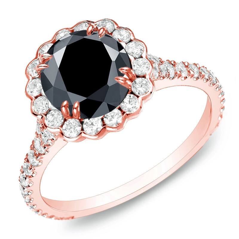 Auriya 14k Gold 2 1/3ctw Black Diamond Halo Engagement Ring (H-I, I1-I2) - Rose - 4