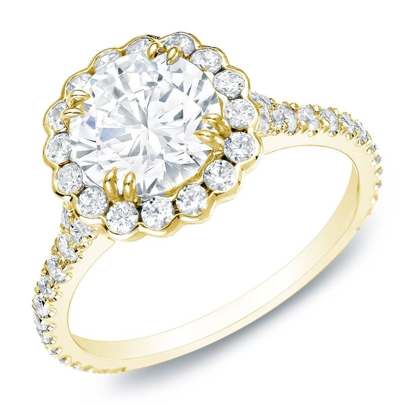 Auriya 14k Gold 2 1/3 carat TW Round Halo Diamond Engagement Ring - 4 - Yellow