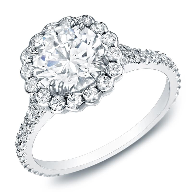 Auriya 14k Gold 2 1/3 carat TW Round Halo Diamond Engagement Ring - 4 - White