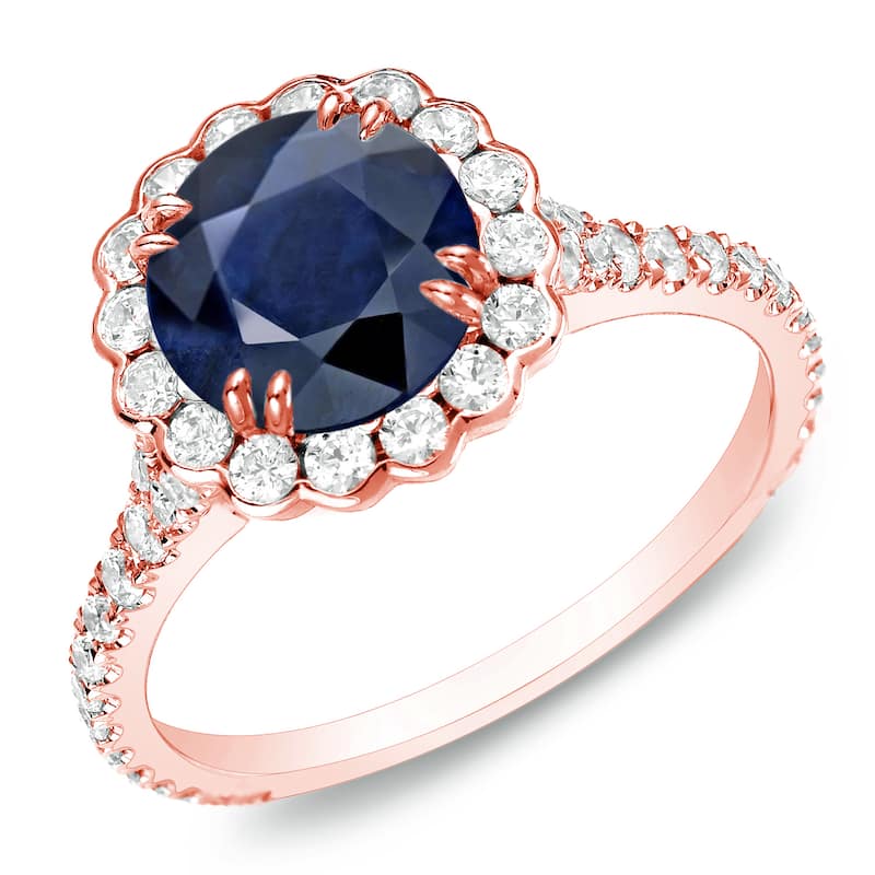 Auriya 14k Gold 1 1/2ct Blue Sapphire and 4/5ctw Halo Diamond Engagement Ring (H-I, SI1-SI2)