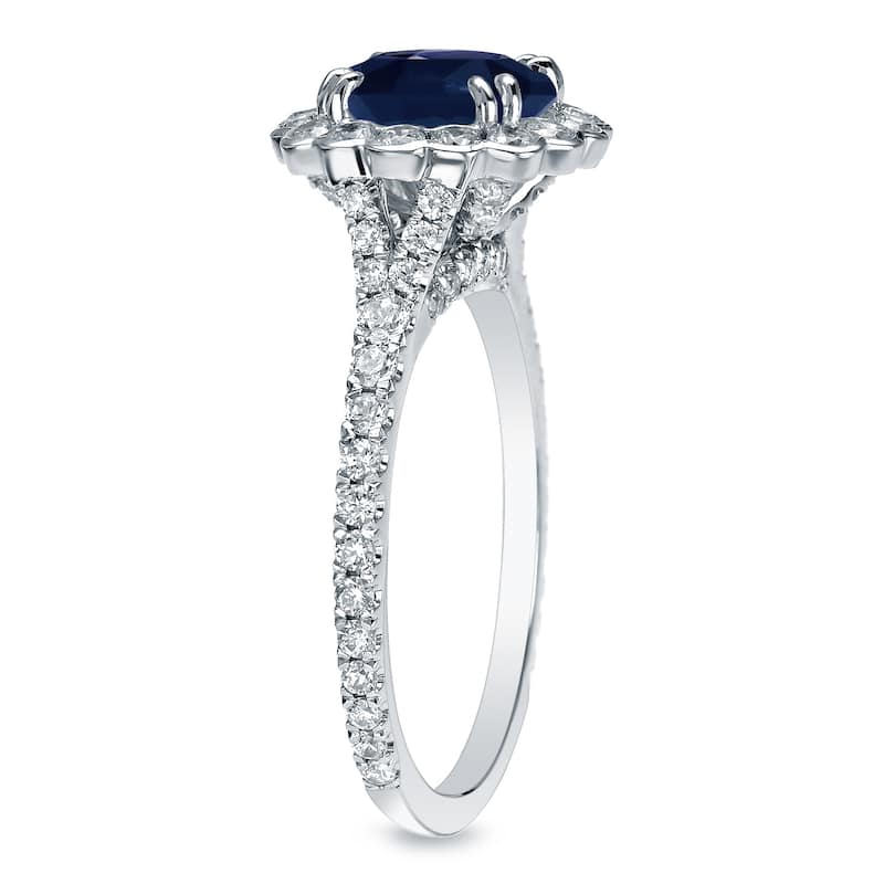 Auriya 14k Gold 1 1/2ct Blue Sapphire and 4/5ctw Halo Diamond Engagement Ring (H-I, SI1-SI2)