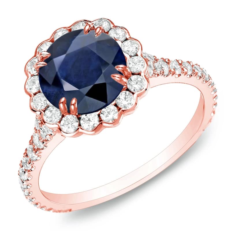 Auriya 14k Gold 1 1/2ct Blue Sapphire and 4/5ctw Halo Diamond Engagement Ring (H-I, SI1-SI2) - 4 - Rose