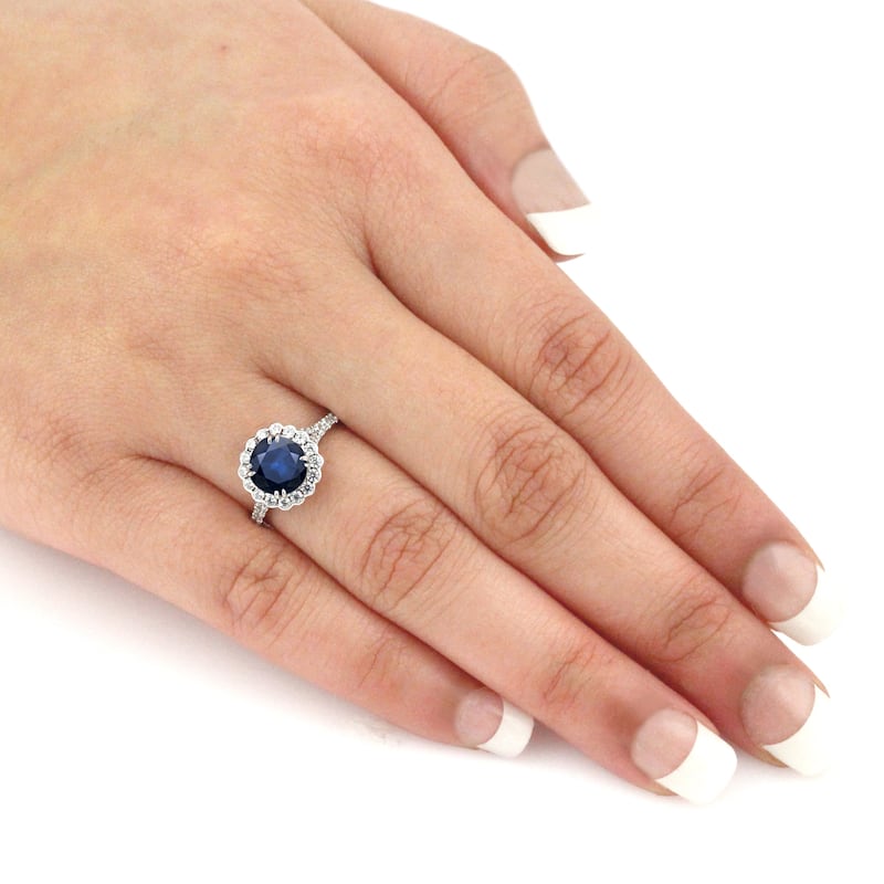 Auriya 14k Gold 1 1/2ct Blue Sapphire and 4/5ctw Halo Diamond Engagement Ring (H-I, SI1-SI2)