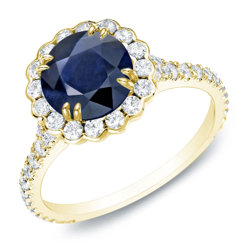 Auriya 14k Gold 1 1/2ct Blue Sapphire and 4/5ctw Halo Diamond Engagement Ring (H-I, SI1-SI2)