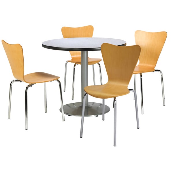 KFI Round 36in Pedestal Table with 4 Bentwood Natural Cafe Chairs