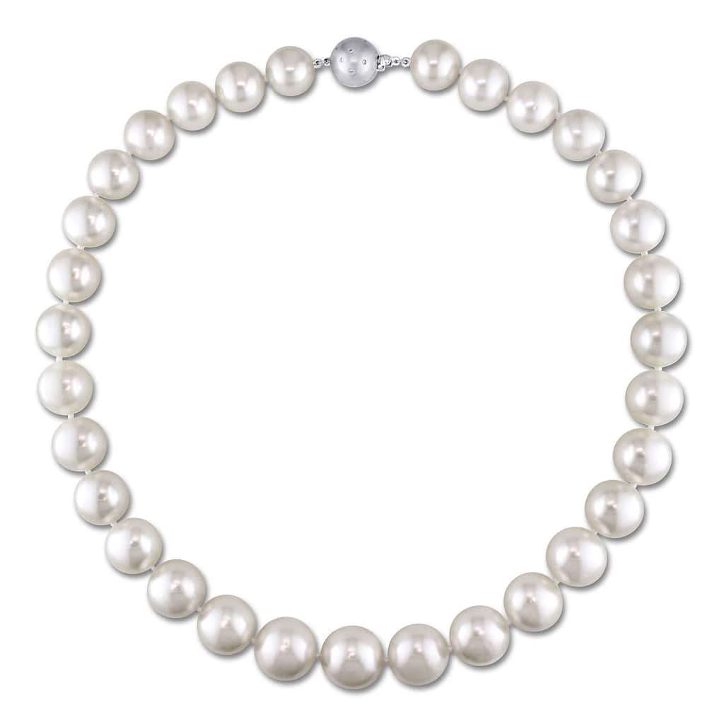Miadora 14k White Gold Cultured South Sea White Pearl and Diamond Accent Strand Necklace (12-14 mm)