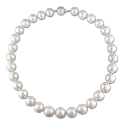 Miadora Signature Collection 14k White Gold Cultured South Sea White Pearl and Diamond Accent Strand Necklace (12-14 mm)