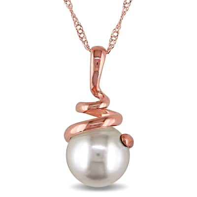 Miadora 14k Rose Gold Cultured Freshwater White Pearl Swirl Necklace (8-8.5 mm)