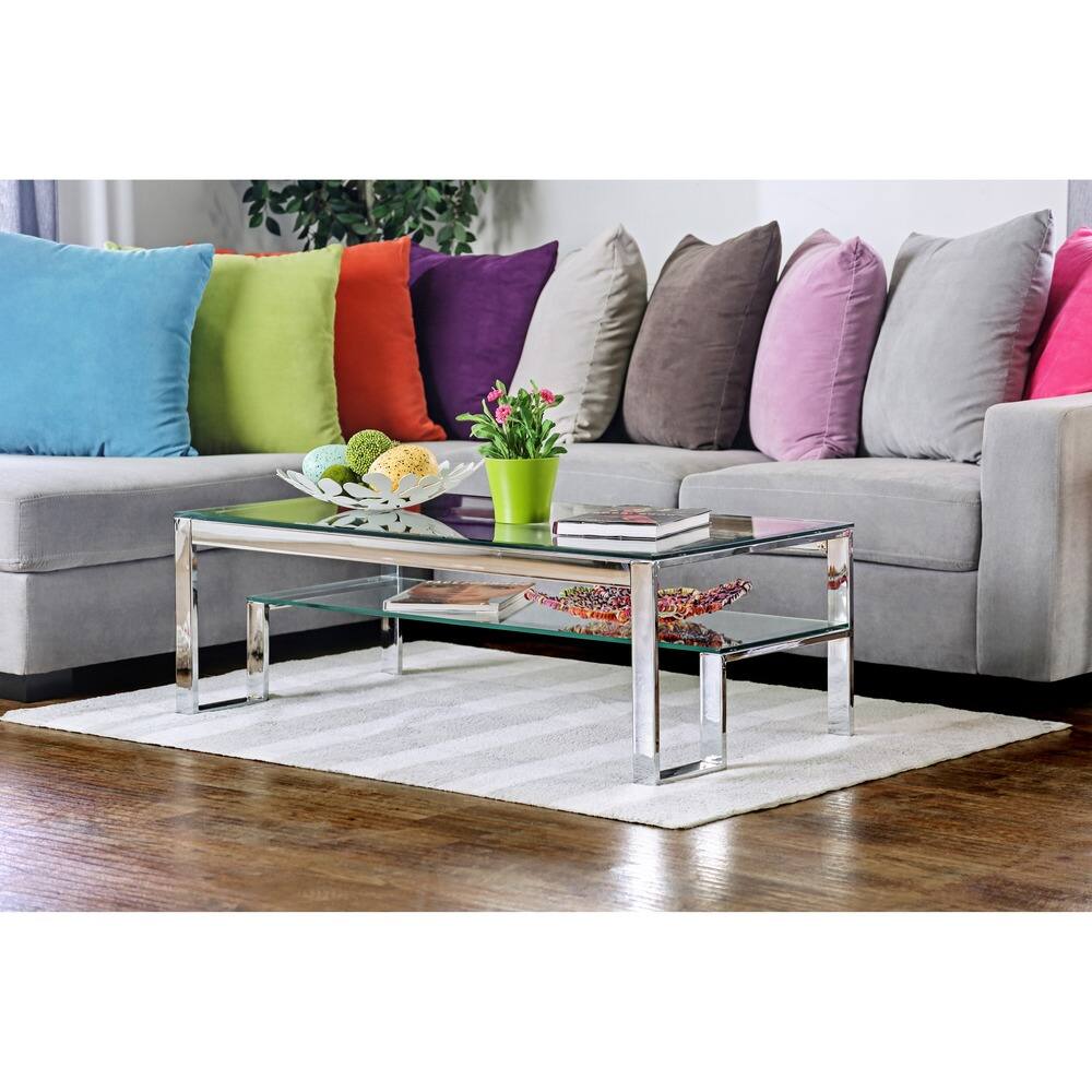 Furniture of America Beal Contemporary Metal Glass Top Coffee Table