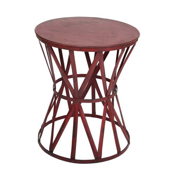 Shop Handmade Wanderloot Truss Red Distressed Industrial Metal End Table (India) Free Shipping