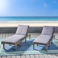 Ariana Outdoor Acacia Wood Chaise Lounge with Cushion (Set of 2)