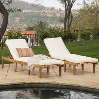 Ariana Outdoor Acacia Wood Chaise Lounge with Cushion (Set of 2)