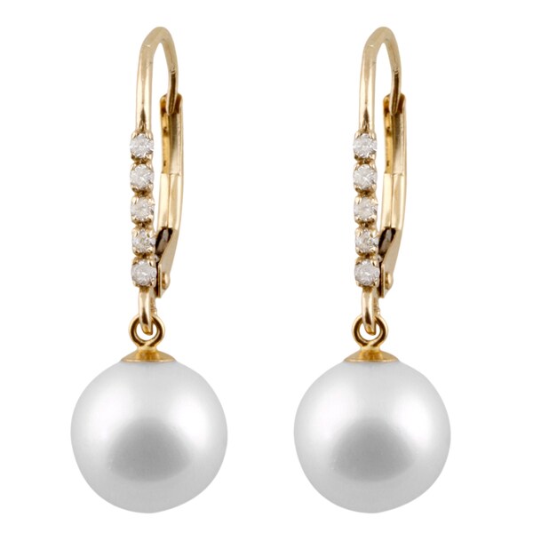 14k Two Tone Gold Diamond Accent And Pearl Leverback Earrings 14k Two Tone Gold Diamond Accent And Pearl Leverback Earrings 8 9mm
