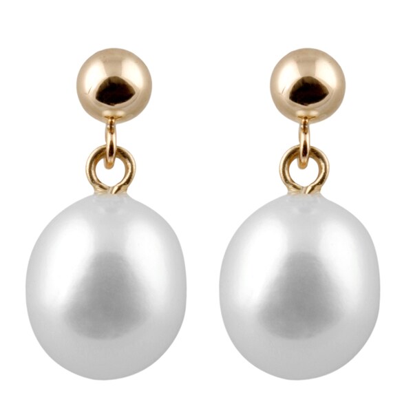 Shop 14k Gold Ball Drop Dangle Pearl Earrings (7-8mm) - Free Shipping ...