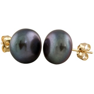 SALE 7-9mm Drop Black Natural Freshwater Pearl With Gold-color Hook Earring-e568