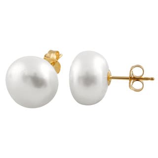 10mm x 10mm Solid 14k Yellow Gold 10 11mm Black Button Simulated Pearl Stud Earrings 