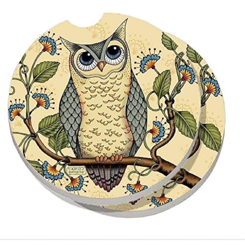 Counterart Absorbent Stone Car Coaster Wise Owl (Set of 2) - 4x6