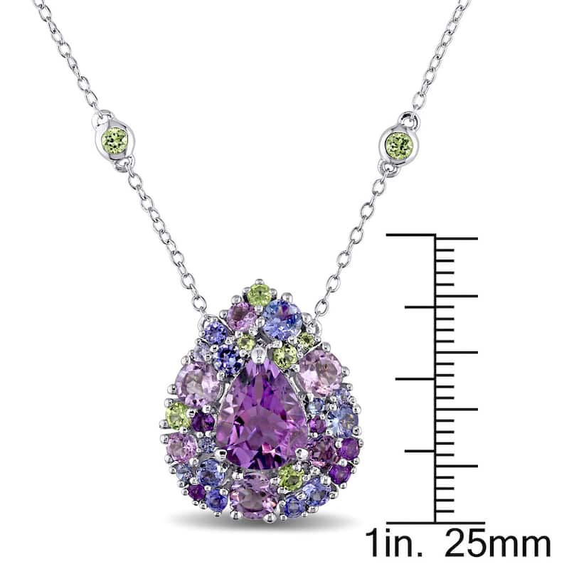 Miadora Sterling Silver Tanzanite, Rose de France, Peridot and Amethyst Teardrop Halo Station Necklace