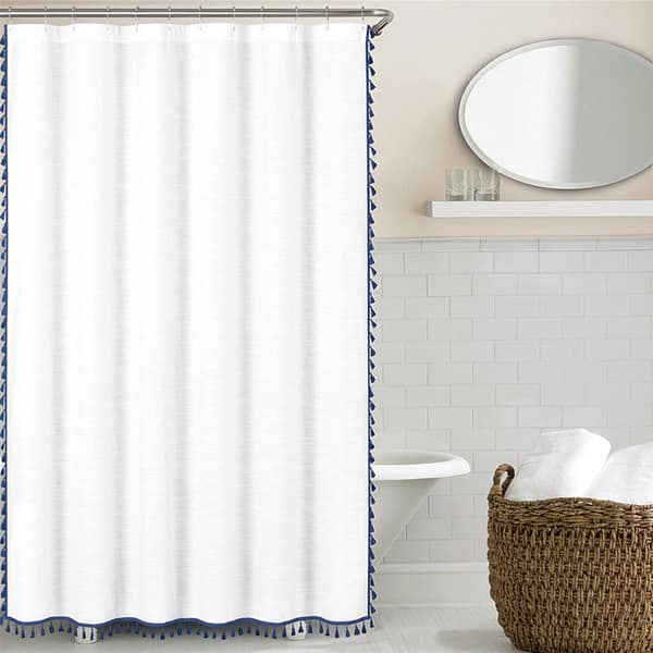 white tassel shower curtain