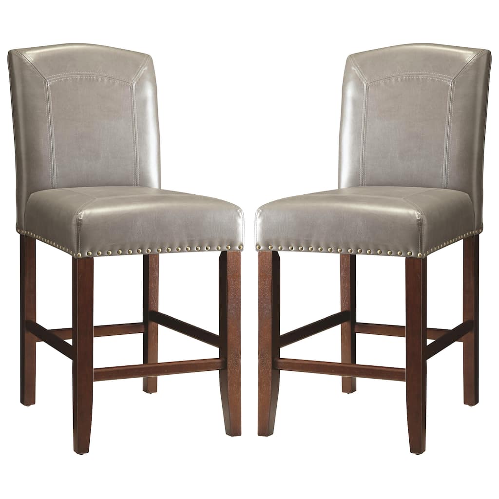 Horizon Grey Parson Style Counter Height Stools with Nailhead Trim (Set of 2)