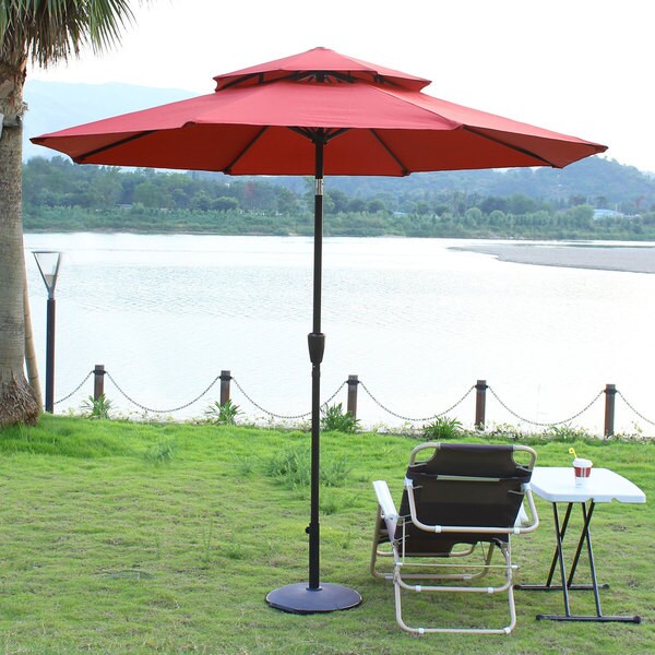 9ft Outdoor Patio 3 Layers Umbrella Aluminum Backyard Garden 8 Ribs Umbrella